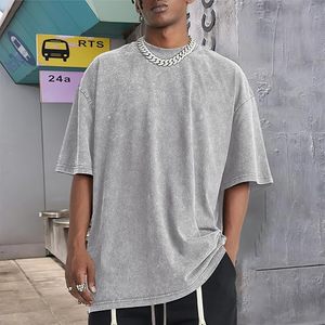 เสื้อยืดแขนสั้นวินเทจผ้าฝ้าย 100% 230gsm ขายส่ง ปรับแต่งโลโก้ได้ พิมพ์ลายเสื้อยืดโอเวอร์ไซส์ เสื้อยืดผู้ชายแบบฟอกสี - Product Image 2