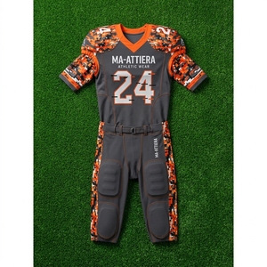 Custom Men's Charcoal Orange American Football Uniform <b>Padded</b> Jersey <b>Pants</b> Set Sports Team Apparel - Product Image 5