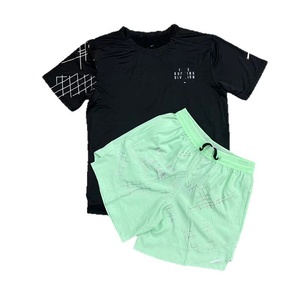 Meilleures ventes d'été : Ensemble décontracté pour homme, short et haut à manches courtes, rayé, 100% fibre de bambou, séchage rapide, respirant et anti-transpiration - Product Image 2