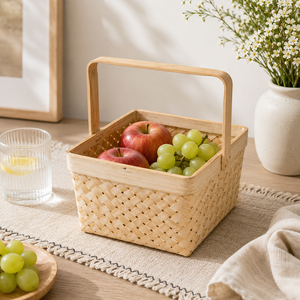 Cesta de Almacenamiento de Bambú Hecha a Mano con Asa |   Cesta de Bambú Tejida Natural para Organización del Hogar - Product Image 6