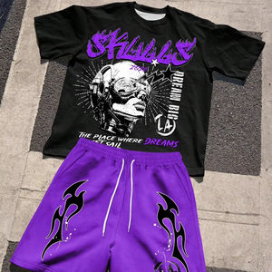 ชุดเสื้อยืดแขนสั้นคอกลมพิมพ์ลายตัวอักษรลำลองสำหรับฤดูร้อนสำหรับผู้ชายและชุดกางเกงขาสั้น - Product Image 1