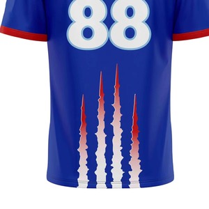 Camiseta Deportiva Personalizada para Hombre, Cuello en V, Azul, con Estampado de Rayas Rojas y Blancas, de Secado Rápido, Poliéster, Manga Corta - Product Image 6