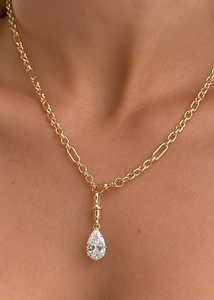 Collar de Oro de 14K con Diamante de Laboratorio VVS en Forma de Lágrima, Cadena de Eslabones Tipo Paperclip, Colgante Personalizado con Clip y Soporte para Colgante - Product Image 3