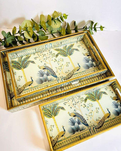 Luxury Gold Marble Pattern Wooden Serving Tray Set 3 Pcs Rectangular Decorative High Gloss <b>Table</b> Platters For Home Office Decor - Product Image 4