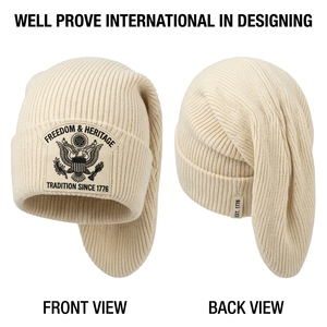 Custom Heavyweight 110 GSM Knit Cable <b>Beanie</b> Extra Long <b>Slouchy</b> Skull Cap Brown Rhinestone Diamond Hotfix Logo - Product Image 4