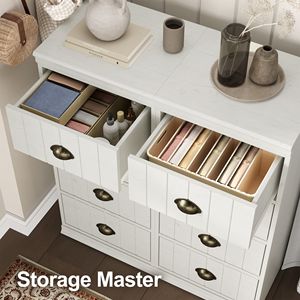 Set di 2 Cassettiere Scanalate a 4 Cassetti in Legno Bianco con Maniglie in Metallo Bronzato e Cassetti con Chiusura Ammortizzata - Product Image 6