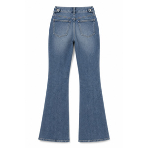 Jean en denim coupe bootcut taille haute pour femme avec languettes de taille ajustables - Bleu ardoise, coupe skinny, logo brodé, tailles XXS-XL - Product Image 2