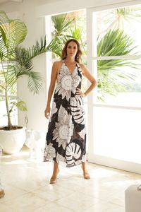 Vestido Maxi de Gasa con Estampado Tie-Dye Tropical para Mujer, Cuello en V, Manga Corta, Silueta en A, Transpirable, Ropa de Playa - Product Image 1