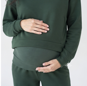 Survêtement de maternité pour femme, à capuche, longueur intégrale, 100 % coton, décontracté, coupe régulière, poches latérales, taille élastique, polaire, hiver, uni - Product Image 3