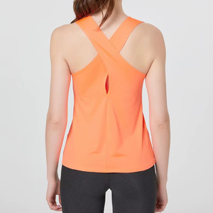 Women's Orange Scoop Neck Knitted Tank <b>Top</b> Quick Dry Solid Color Casual Regular Length - Product Image 2