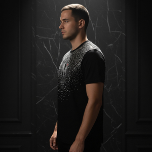 Camiseta Personalizada con Logotipo de Diamantes de Imitación, Estilo Veraniego, Corte Holgado, Decoración de Cristales, Ropa Urbana para Hombre - Product Image 4