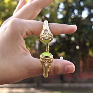 Bracelet élégant en jade préhnite et calcédoine rose, style bohème, plaqué or 18 carats, en laiton massif, réglable. - Product Image 4