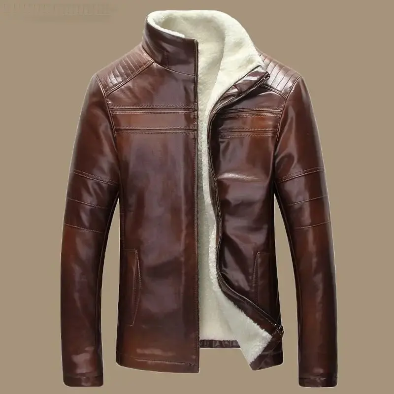 Winter New Design Fox Collars Leather Coat Top Real Sheep Leather Jackets wool Fur Lining Real Fur For Men Coat