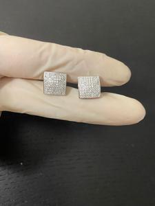 Boucles d'oreilles carrées en moissanite taille ronde serties pavé pour femme, en argent 925, bijoux fins, cadeau de fiançailles pour femme - Product Image 3