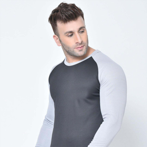 2026 Men's Long Sleeve <b>Raglan</b> <b>T</b>-<b>Shirt</b> Solid Color Knitted O-Neck Quick Dry Slim Fit Sporty Gray and Light Gray - Product Image 3