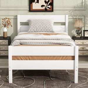 Lit double en bois de caoutchouc blanc avec tête et pied de lit rembourrés - Product Image 6