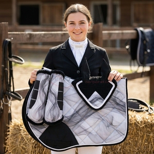 Horse Saddle Pad Ear Hood and Brushing Boots Set Breathable Cotton Quilted Anti Sweat Protective Leg Boots <b>Equestrian</b> Supply - Product Image 5