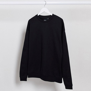 Men's <b>Black</b> Crew Neck <b>Sweatshirt</b> Regular Fit Solid Color Knitted Cotton Pullover Casual Autumn Wear - Product Image 4