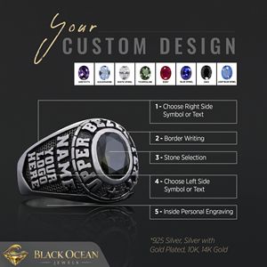 Bague d'École BOJ 018 Personnalisée en Argent et Diamant, Bague de Diplôme Universitaire Unisexe, Cadeau pour Fêtes et Occasions Spéciales, Prix Bas - Product Image 3