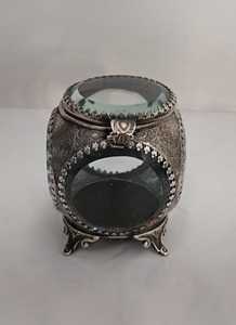 Classic Rectangular Metal Jewelry Box With Glass Lid Hinged Design 1 Layer <b>Storage</b> Case - Product Image 4