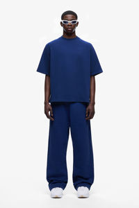 Camiseta Oversize Azul Marino para Hombre, Corte Cuadrado, Hombros Caídos, Manga Corta, Algodón Transpirable, Logotipo Personalizado, Ropa Casual, Suministro al por Mayor - Product Image 3