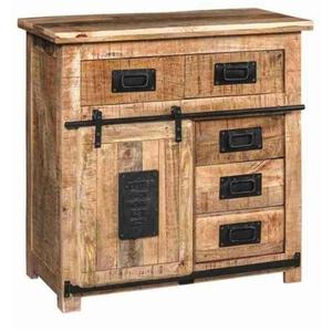 Industrial & Vintage Eco-Friendly Solid Mango Wood <b>Large</b> Capacity 1 <b>Sliding</b> Door 5 drawer Living Room Cabinet - Product Image 1