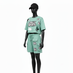 Conjunto de Top Corto y Pantalones Cortos de Felpa Francesa de Algodón Grueso GSM para Mujer, Ajuste Cómodo, Logotipo con Parche Personalizado, 100% Algodón - Product Image 4