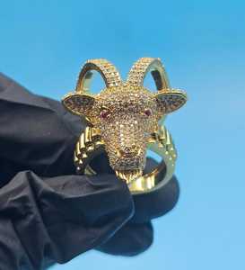 Bague Tête de Chèvre en Moissanite pour Hommes, Bande Pavée Plaqué Or, Argent 925 Original, Cadeau Hip Hop pour Amateurs d'Animaux et Amis - Product Image 3