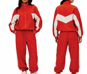 Women's Summer Streetwear Windproof Jacket & Pants Set Polyester & Nylon Zip-up Windbreaker with Solid Pattern Decoration set - Product Image 1