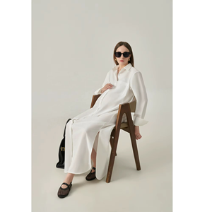 Robes d'été amples et décontractées en polyester et coton rayé, col rabattu, taille souple, manches classiques, respirantes, style minimaliste - Product Image 1