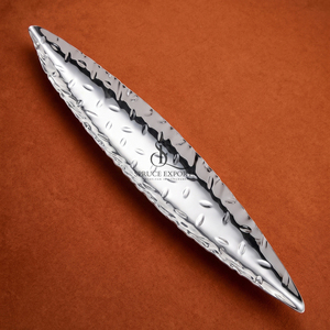 Modern Style Diamond Plate Chrome Finish Chocolate Tray Stainless Steel Long Tray Boat Shape Perfect For Luxury <b>Serving</b> - Product Image 2