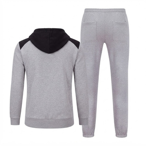 Ensemble de survêtement gris à capuche pour homme, manches longues, fermeture éclair, respirant, polyester et coton, coupe décontractée, couleur unie, automne - Product Image 6