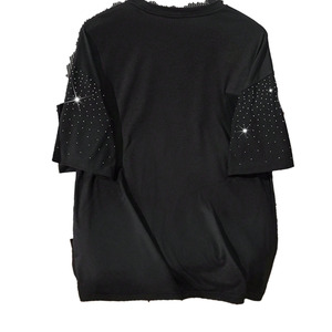 Camiseta 100% algodón para hombre, corte holgado, estilo moderno, manga corta, estilo urbano, con pedrería brillante, OEM - Product Image 4