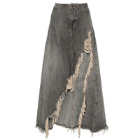 Jupe longue en jean 100 % coton délavé, écologique et respirant, coupe ample, taille régulière, pour femme, collection automne