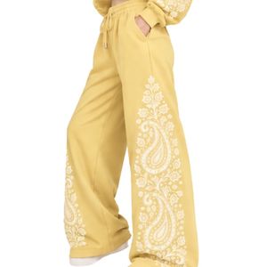 Butter Yellow Women Paisley Print Crop Hoodie Wide Leg Pants Two Piece Tracksuit Casual Streetwear Loose Fit <b>Jogger</b> <b>Matching</b> <b>set</b> - Product Image 4