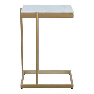 Modern Rectangle Marble Top Side Table with <b>Gold</b> Metal <b>Frame</b> for Living Room Indoor Furniture Decoration - Product Image 2