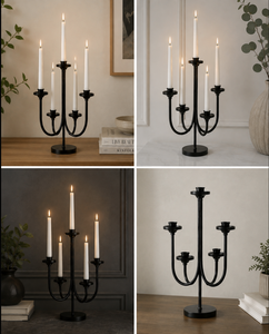 Modern <b>Black</b> Metal Four Arm <b>Candelabra</b> Candle Holder Decorative Taper Candle Stand Table Centerpiece for Home Decor - Product Image 6