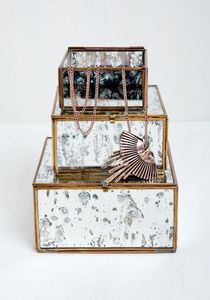 Golden Brass <b>Mirrored</b> Jewelry Box With Handle Storage Organizer - Product Image 6