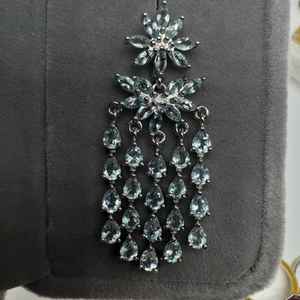 Pendientes de aguamarina con diseño floral, piedras preciosas naturales, pendientes colgantes de plata de ley, joyería de lujo para mujer - Product Image 5