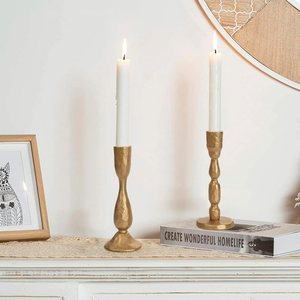 Antique <b>Brass</b> Handcrafted Iron Pillar Candle <b>Holders</b> Durable Vintage Metal <b>Candlestick</b> Stands Decorative Rustic Telover - Product Image 1