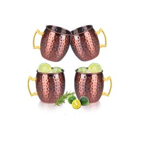 Ensemble de 4 tasses à Moscow Mule en cuivre martelé, 16 oz, avec doublure en acier inoxydable et poignées en laiton doré, pour boissons froides - Product Image 6