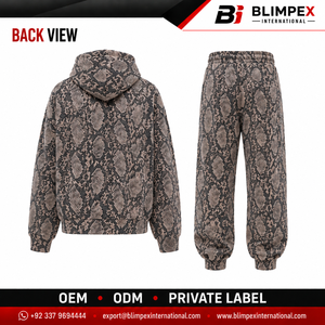 Customize Snake Pullover Boxy Fit <b>Leopard</b> Digital <b>Print</b> Hooded <b>Sweatshirt</b> Jogger Pants Set Oversized Breathable Plus Size OEM - Product Image 2