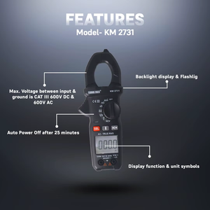 Pinza Amperimétrica KM2731 |   Corriente CA de 600A, capacitancia y resistencia de 600V |   Multímetro Digital Portátil - Product Image 4