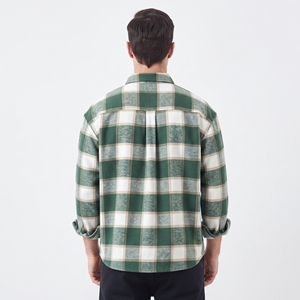 Chemise décontractée à carreaux pour homme, coupe carrée, trois tons, fermeture boutonnée, manches longues, tissée, vente en gros, vêtements d'usine - Product Image 2