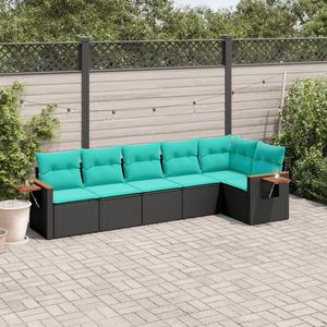 Set di divani da giardino in polyrattan nero da 6 pezzi con cuscini, mobili da esterno - Product Image 1