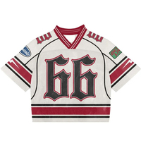 Jersey de Hockey sobre Hielo Personalizado de Alta Calidad para Hombre, Blanco, Rojo y Negro, Talla 66, Cuello en V, Manga Corta, Malla Transpirable, Ropa Deportiva, Talla Adulto