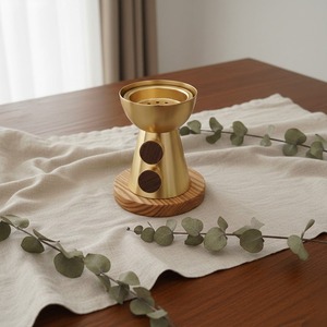 Brûleur à Bakhoor sur piédestal moderne, encensoir à Oud en métal de luxe avec base ronde en bois, Mabkhara nordique pour la fragrance d'intérieur, cadeau décoratif - Product Image 5