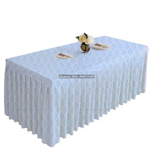 Customs Block Printed 100% Cotton Hand Block Print Pleated Tablecloths Rectangle Custom <b>Linen</b> <b>Table</b> <b>Cloth</b> From India Jaipur - Product Image 2