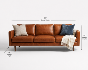 Elegante Sofá de Cuero Cognac de 3 Plazas, Estilo Moderno de Mediados de Siglo, con Estructura de Madera Sólida, Sofá de Cuero Premium para Sala de Estar - Product Image 3