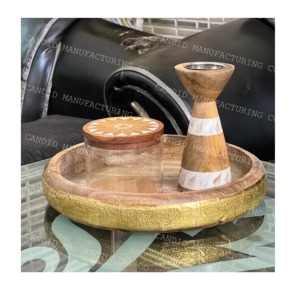<b>Mother</b> of Pearl Wooden Incense Holder Set Round Tray Desktop Incense Sticks Display Holder for Home Decor - Product Image 4